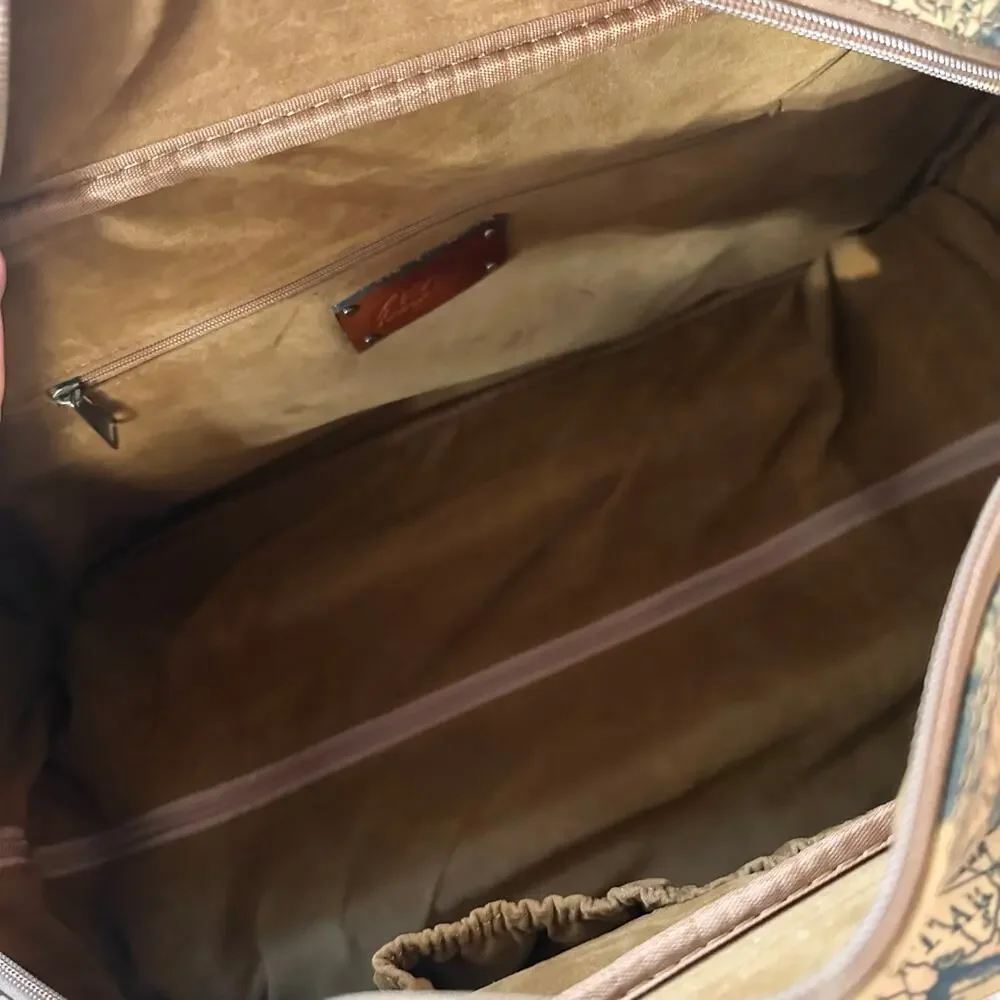 Patricia Nash European Map Tan Yellow Sibillini Small Trolley Overnight NWOT